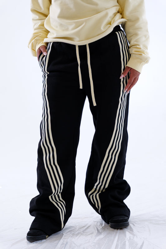 Black Kwenda Track Pants w/ Cream Stripes