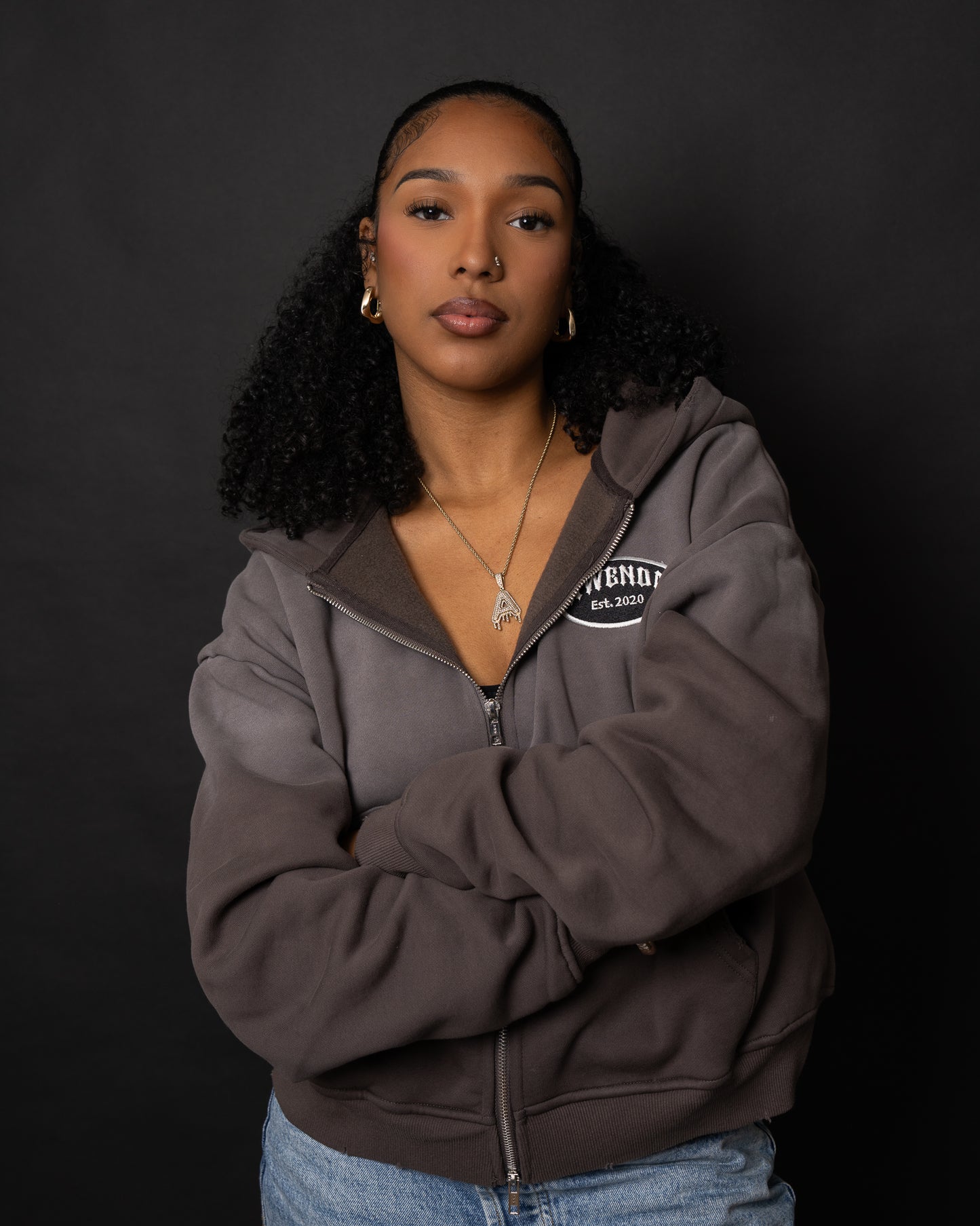 Distressed Cropped Charcoal Grey Zip Up