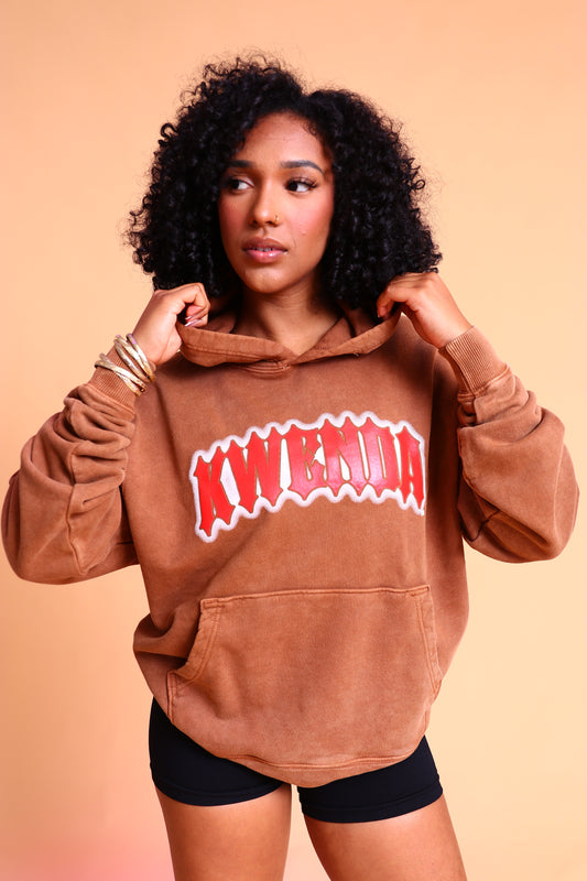 Washed Brown & Red Pullover Hoodie
