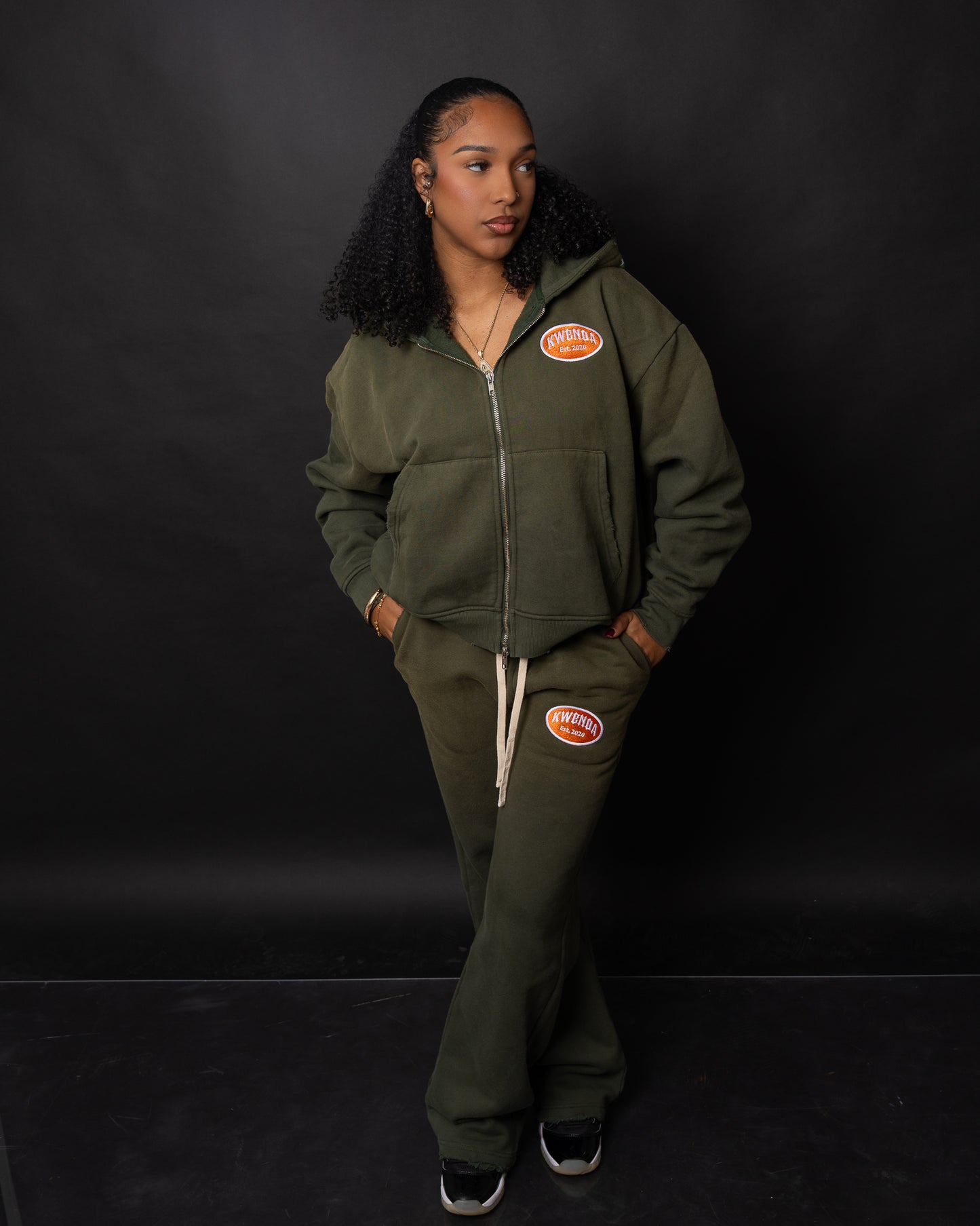 Olive Green Cropped Zip Up