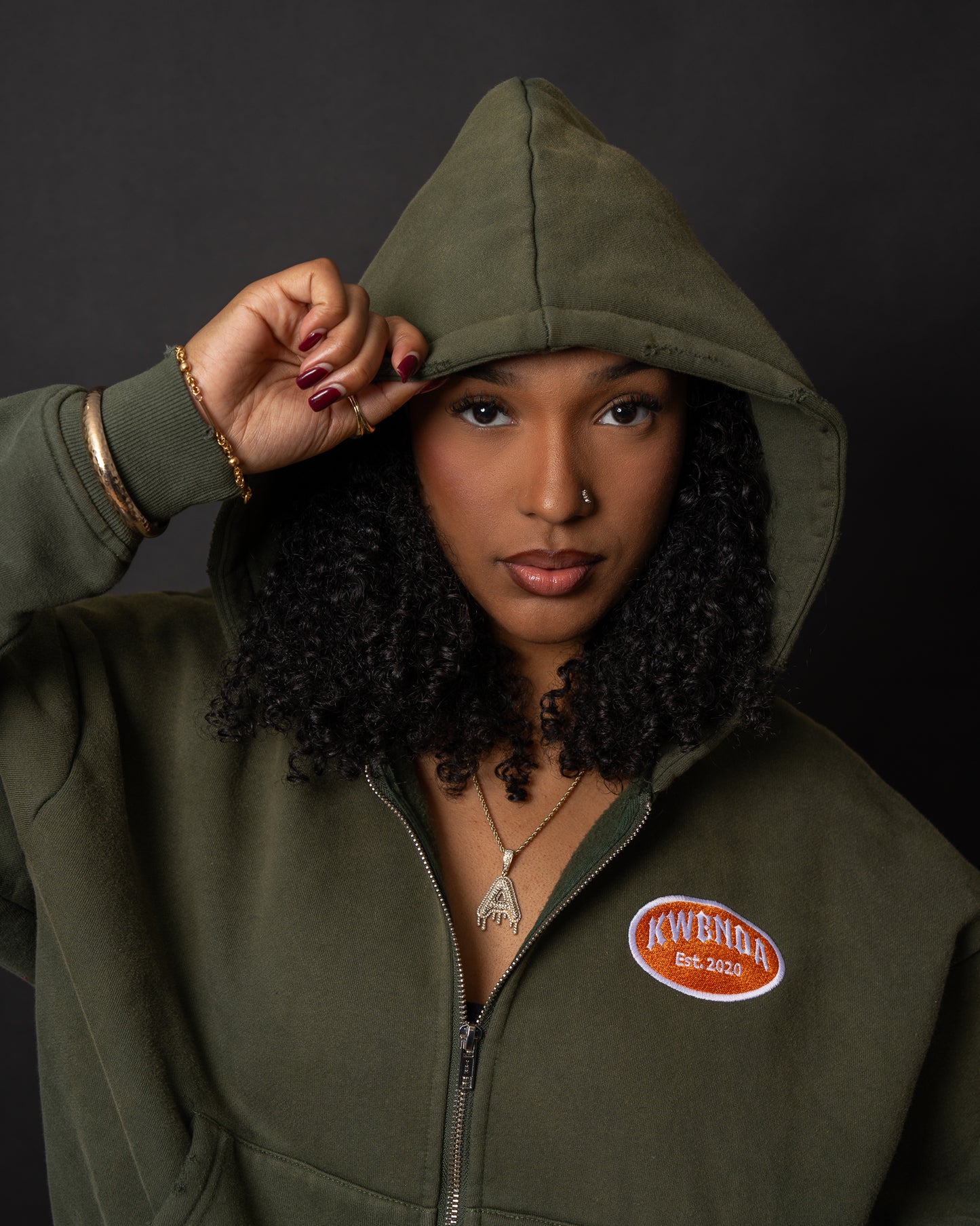 Olive Green Cropped Zip Up