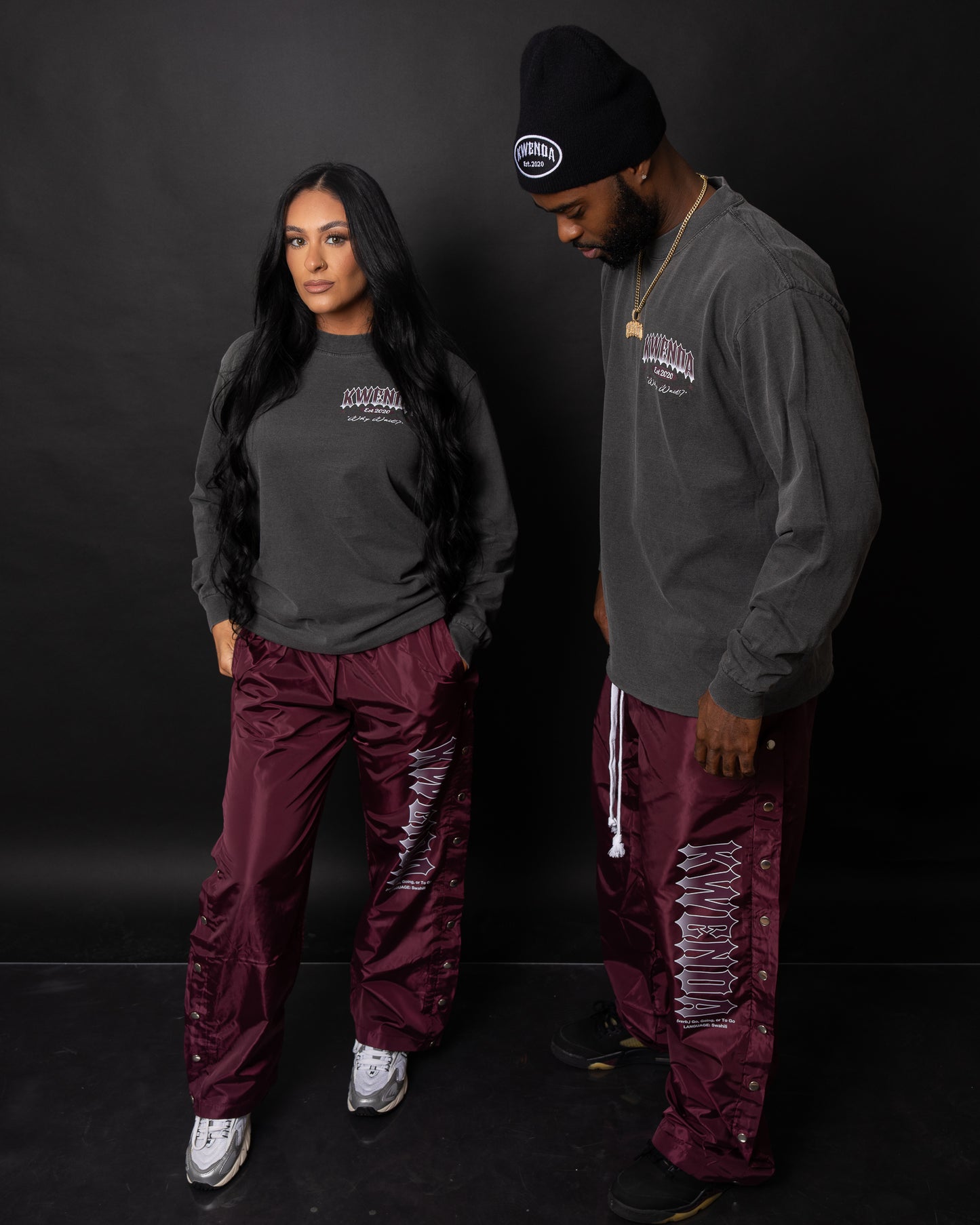 Charcoal Grey & Burgundy Long Sleeve