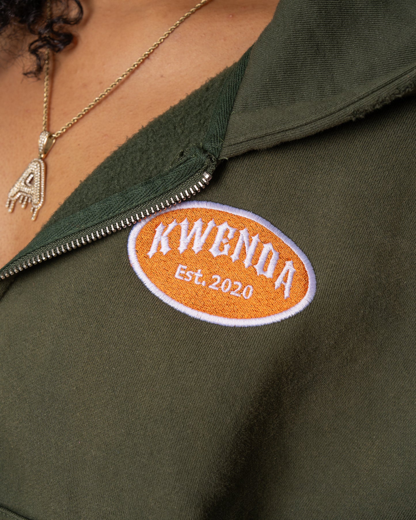 Olive Green Cropped Zip Up