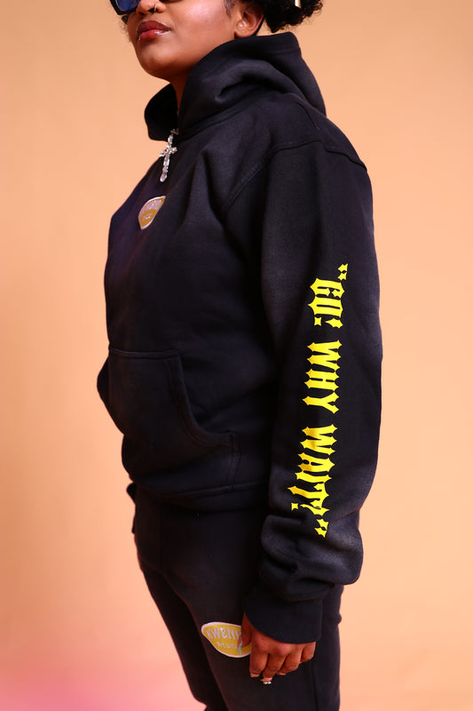 Washed Black & Yellow Pullover Hoodie