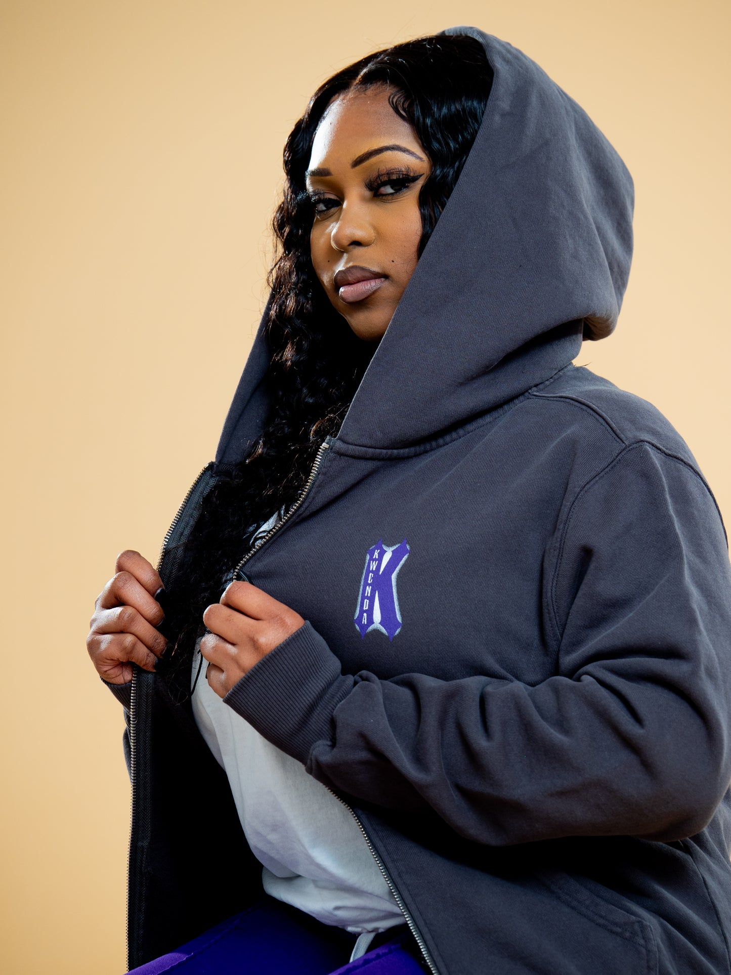 Dark Grey & Purple Kwenda Full-Zip Hoodie